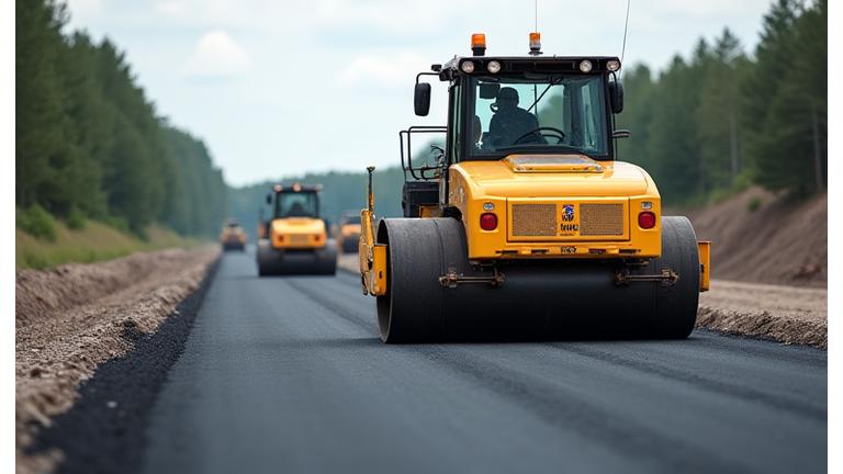 Rodillo compactador en carretera