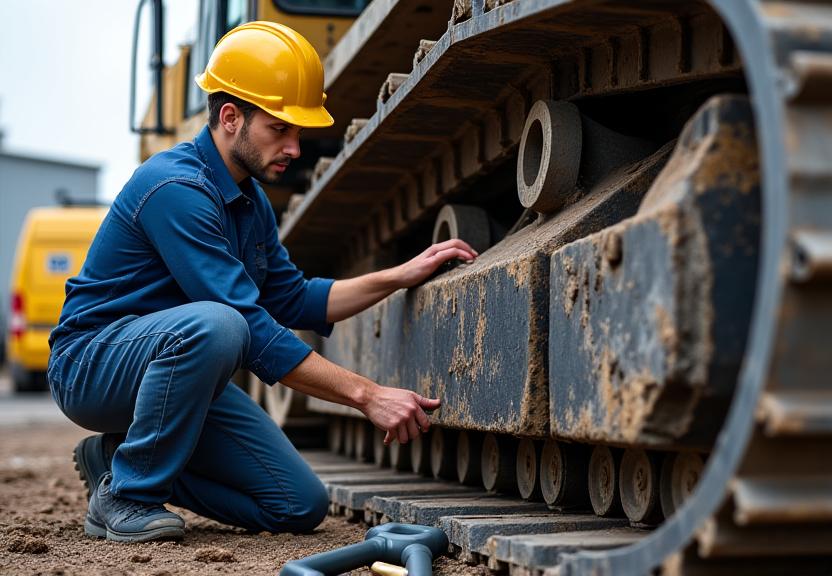 Técnico reparando excavadora